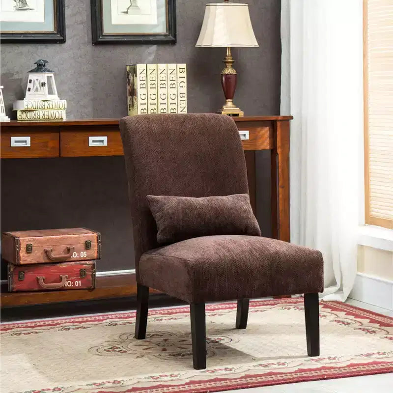 TUYOHW Fauteuil d'appoint moderne avec oreiller et revêtement en tissu chenille, sans accoudoirs, avec pieds en bois massif, chaise confortable pour salon et chambre à coucher
