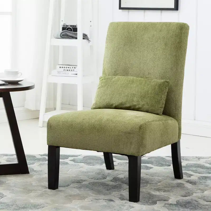 TUYOHW Fauteuil d'appoint moderne avec oreiller et revêtement en tissu chenille, sans accoudoirs, avec pieds en bois massif, chaise confortable pour salon et chambre à coucher