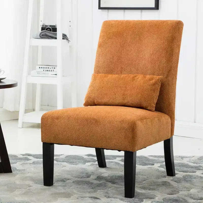 TUYOHW Fauteuil d'appoint moderne avec oreiller et revêtement en tissu chenille, sans accoudoirs, avec pieds en bois massif, chaise confortable pour salon et chambre à coucher