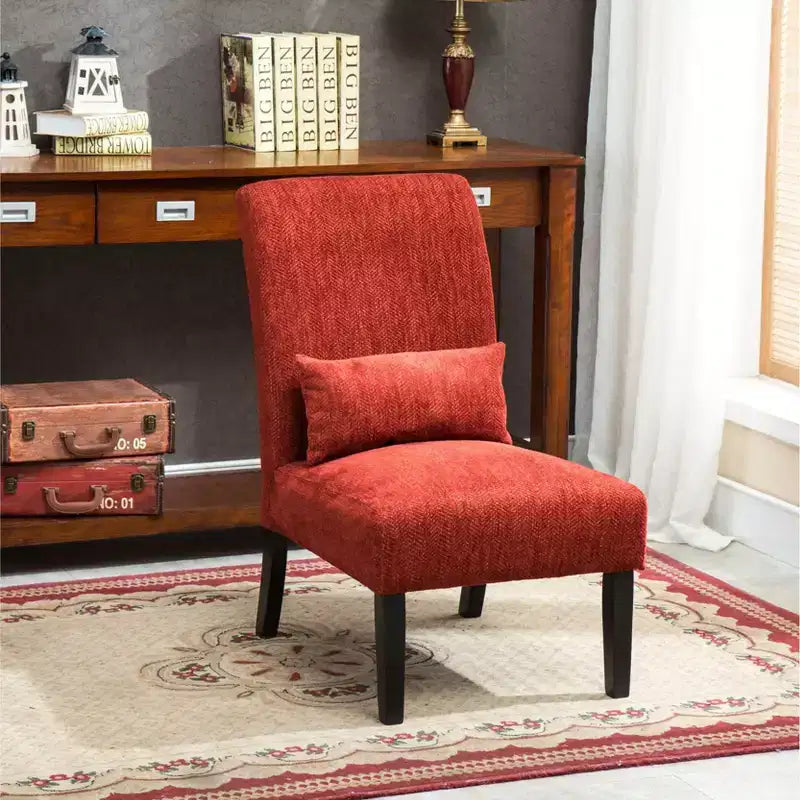 TUYOHW Fauteuil d'appoint moderne avec oreiller et revêtement en tissu chenille, sans accoudoirs, avec pieds en bois massif, chaise confortable pour salon et chambre à coucher