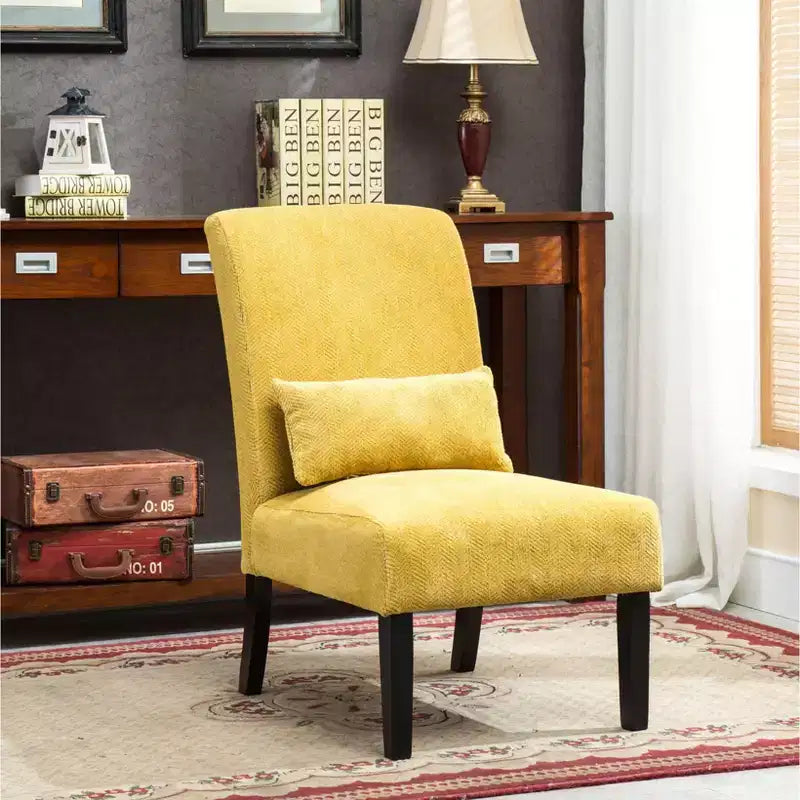 TUYOHW Fauteuil d'appoint moderne avec oreiller et revêtement en tissu chenille, sans accoudoirs, avec pieds en bois massif, chaise confortable pour salon et chambre à coucher