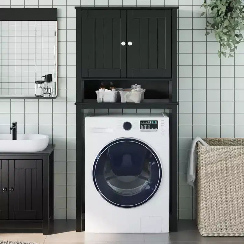 vidaXL Meuble lave-linge BERG noir 29,9x10,6x64,8 cm bois massif
