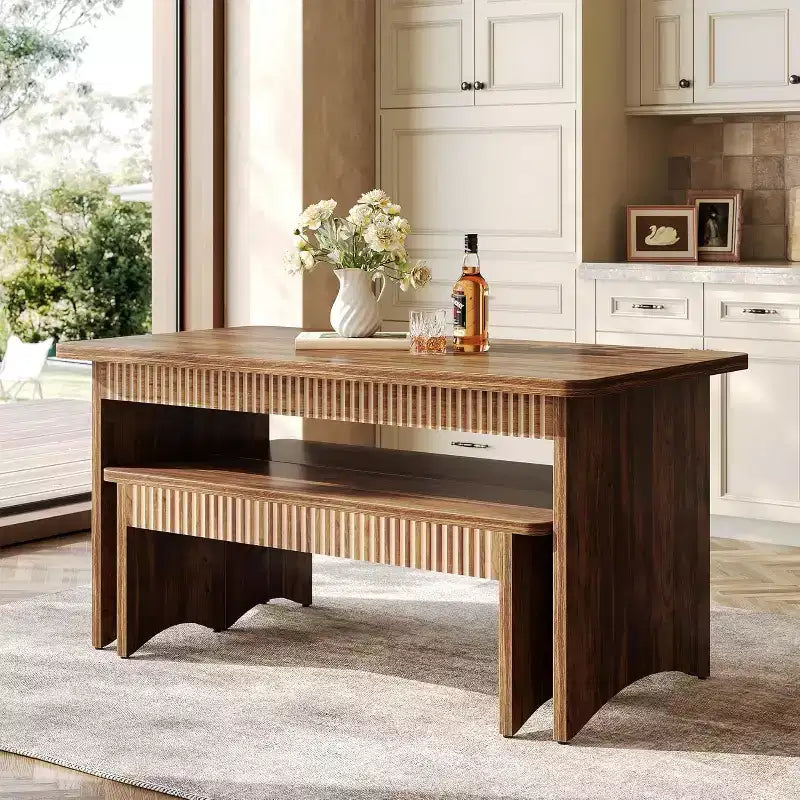 Table à manger Lantine 55 avec 2 bancs, ensemble de table à manger pour 4 à 6 personnes, table de cuisine de ferme avec banc, ensemble de table de salle à manger