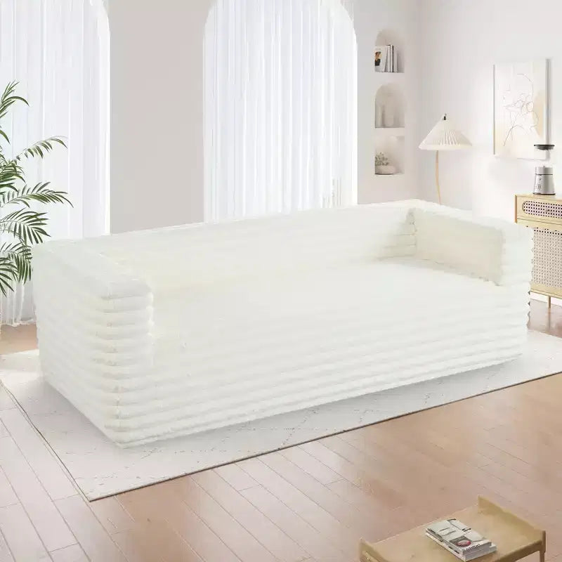 TUYOHW 89 Inch Modern Corduroy Couch,3-Seater Plush Sofa for Living Room,Small Space,Office,Apartment,No Assembly Required,White