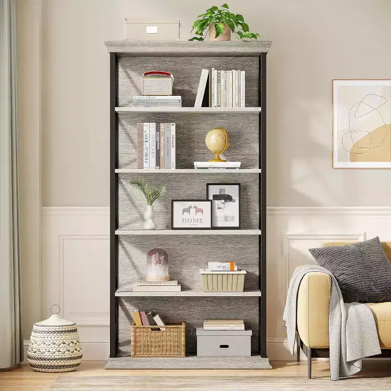 Bibliothèque Lantine à 6 niveaux, étagères industrielles de 180 cm, étagères de rangement autoportantes à 5 niveaux pour la maison, le bureau, le salon, la chambre, gris