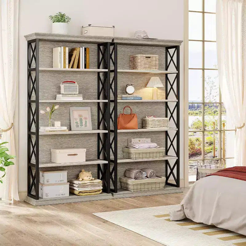 Bibliothèque Lantine à 6 niveaux, étagères industrielles de 180 cm, étagères de rangement autoportantes à 5 niveaux pour la maison, le bureau, le salon, la chambre, gris