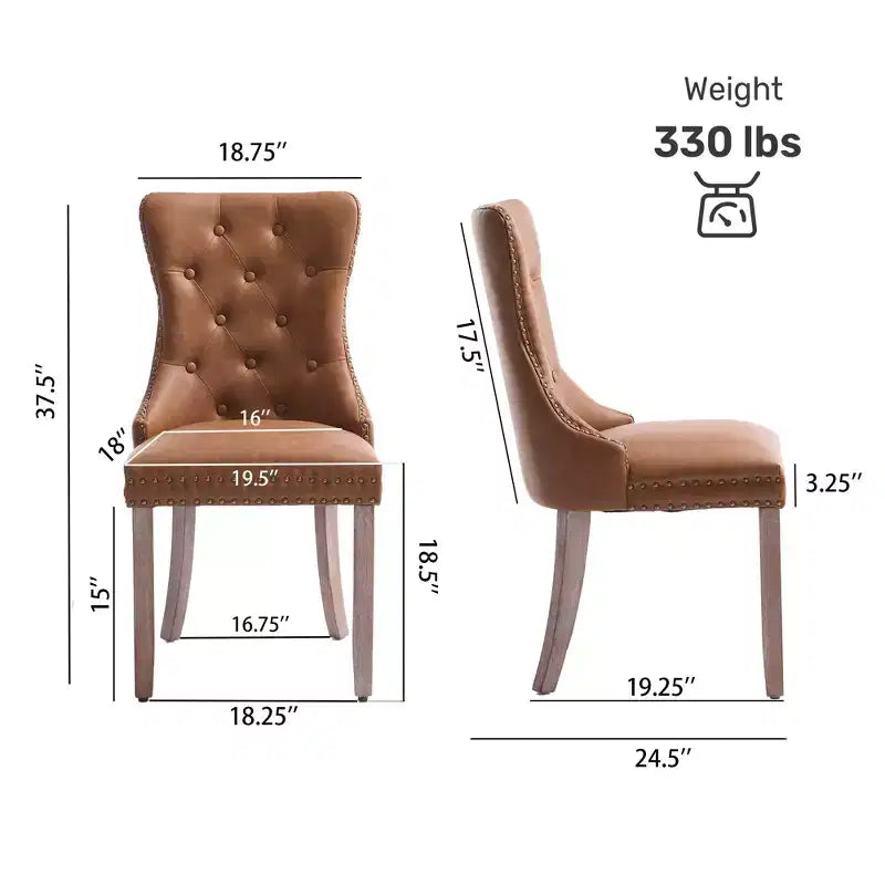 Chaises de salle à manger FERPIT en similicuir avec garniture cloutée et dossier capitonné (Lot de 2)