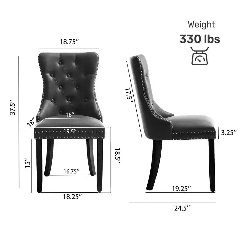 Chaises de salle à manger FERPIT en similicuir avec garniture cloutée et dossier capitonné (Lot de 2)