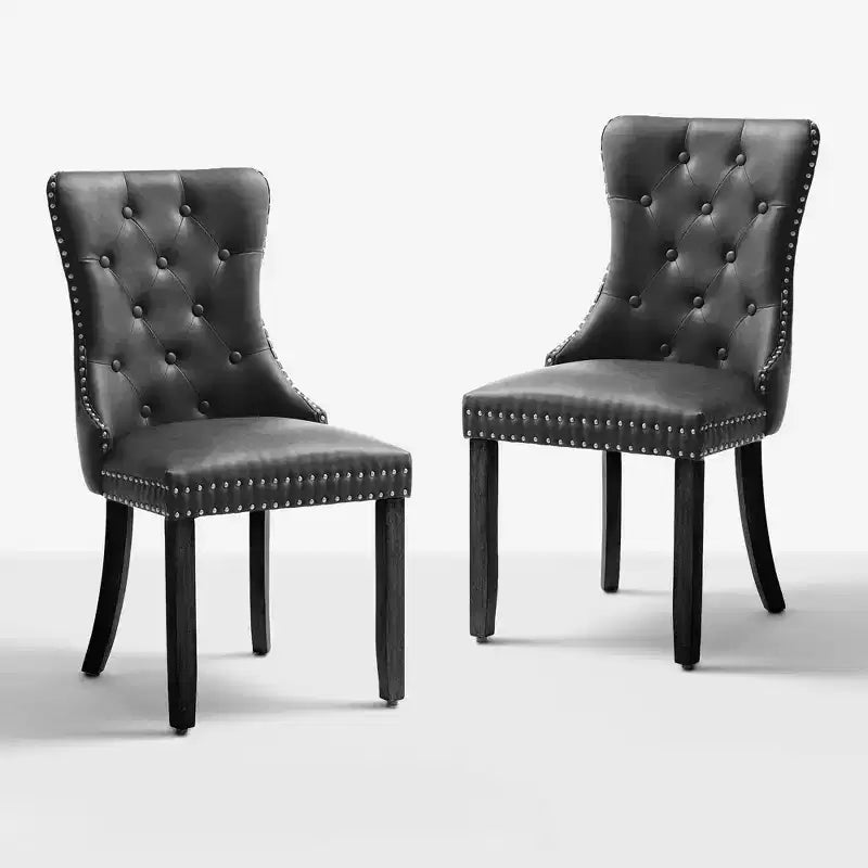 Chaises de salle à manger FERPIT en similicuir avec garniture cloutée et dossier capitonné (Lot de 2)