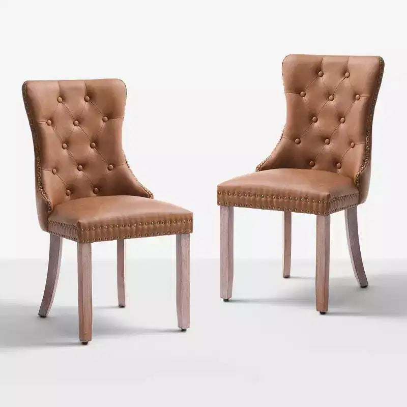 Chaises de salle à manger FERPIT en similicuir avec garniture cloutée et dossier capitonné (Lot de 2)