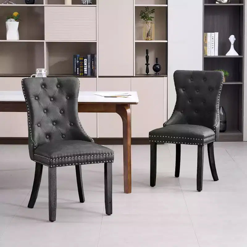 FERPIT Faux Leather Dining Chairs with Nailhead Trim and Button Tufted Back (Set of 2)