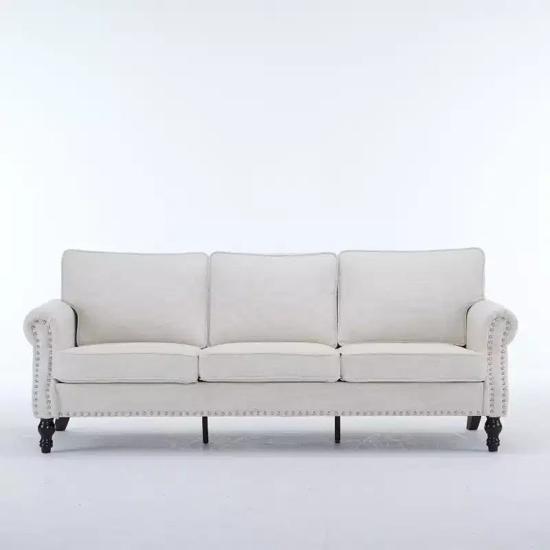TUYOHW Canapé 3 places en similicuir de 210 cm avec clous décoratifs pour salon, appartement, bureau, beige