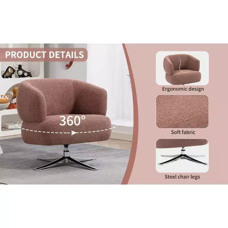 Fauteuil d'appoint moderne TUYOHW avec accoudoirs et dossier incurvés, fauteuil pivotant rembourré avec pieds en acier, chaises de loisirs pour salon, chambre à coucher