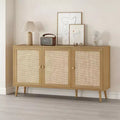 JVNOXK 18-inch Sideboard with 3 Rattan Doors, Modern Kitchen Storage Console, Suitable for Entryway and Living Room, Natural Finish