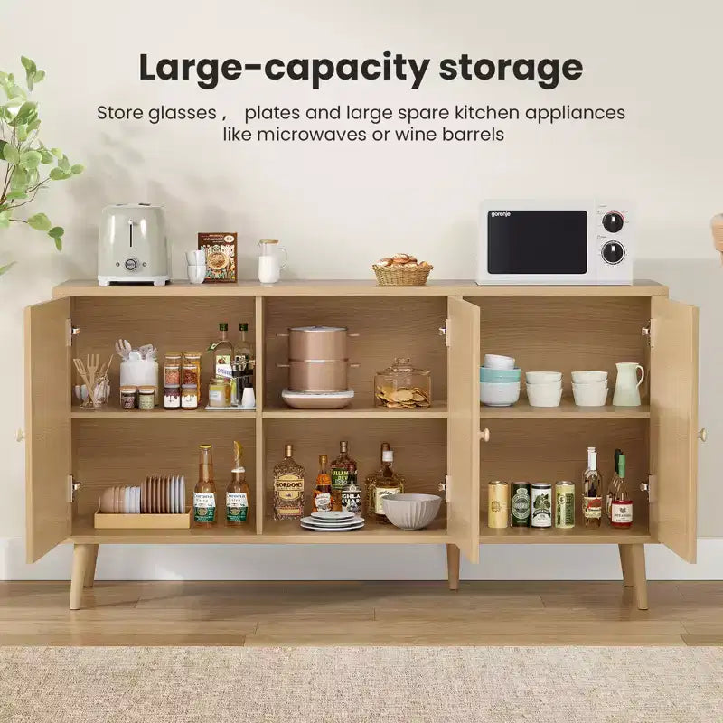 JVNOXK Buffet 18 pouces avec 3 Portes en Rotin, Console de Rangement de Cuisine Moderne, Adapté pour l'Entrée et le Salon, Finition Naturelle