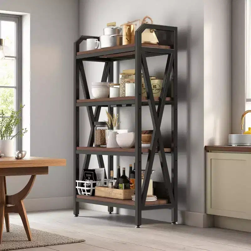VIYET 56.3H Étagère de cuisine à 4 niveaux, Métal et bois (Organisateur multi-scènes réglable pour garage/garde-manger/salle de bain)