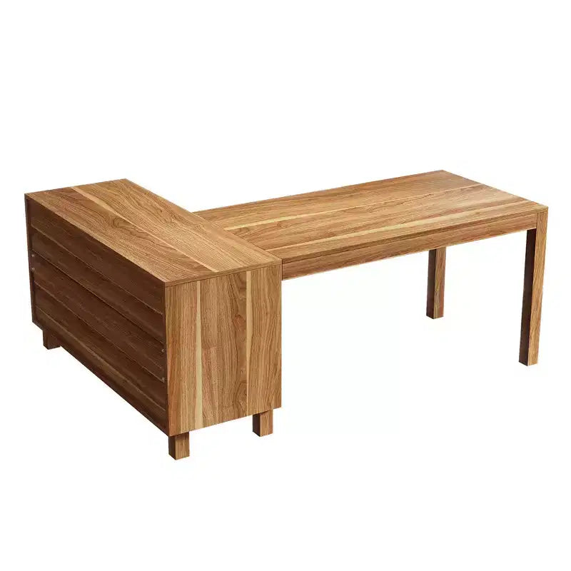Bureau de direction en L MAYEERTY de 150 cm, bureau d'ordinateur de maison avec armoire de rangement