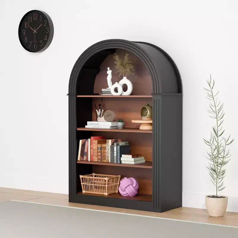 Étagère, 4 niveaux 116 cm Bibliothèque sur pied en bois avec arche, Grand organiseur de rangement pour bibliothèque, chambre, salon, noir