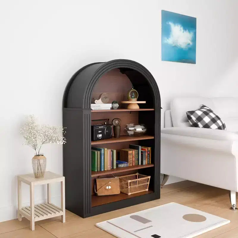 Étagère, 4 niveaux 116 cm Bibliothèque sur pied en bois avec arche, Grand organiseur de rangement pour bibliothèque, chambre, salon, noir