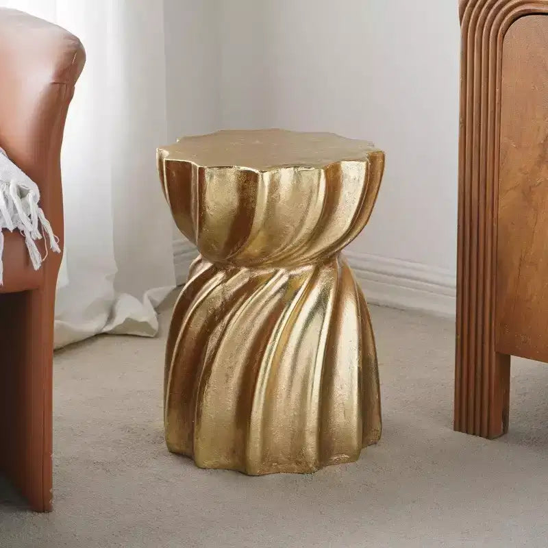 GDFStudio Jimin Modern Lightweight Concrete Accent Stool with Sculptural Swirl Design