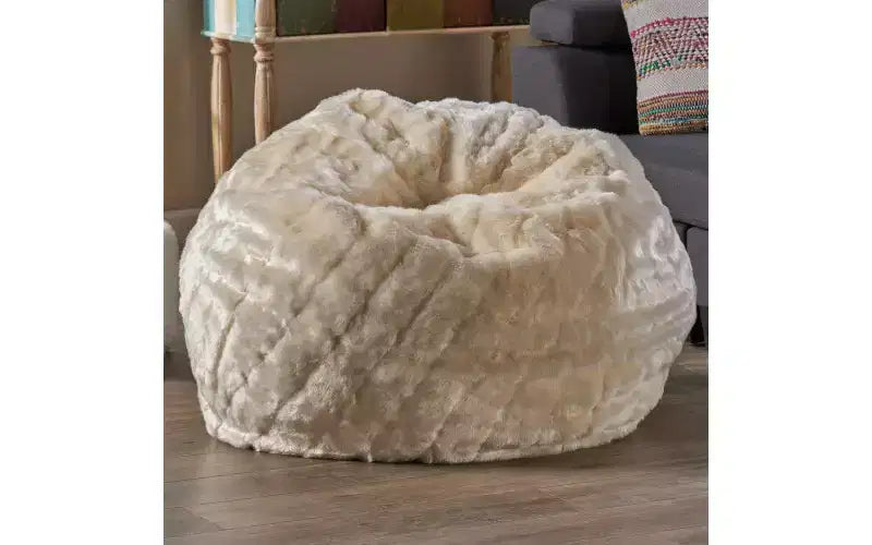 Pouf en fausse fourrure blanche de 90 cm Amori Modern