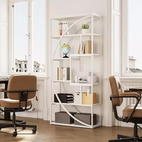 Étagère à Livres de 70,8 Pouces, Bibliothèque Industrielle en Métal, Étagères Hautes à 6 Niveaux, Organisateur de Rangement Blanc pour Salon et Bureau