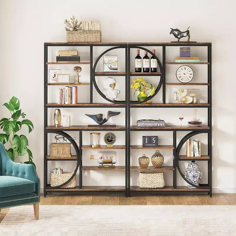 Bibliothèque Lantine de 77 pouces, étagère à 8 niveaux de style industriel avec cadre en métal, grandes étagères ouvertes pour bureau à domicile, marron/noir
