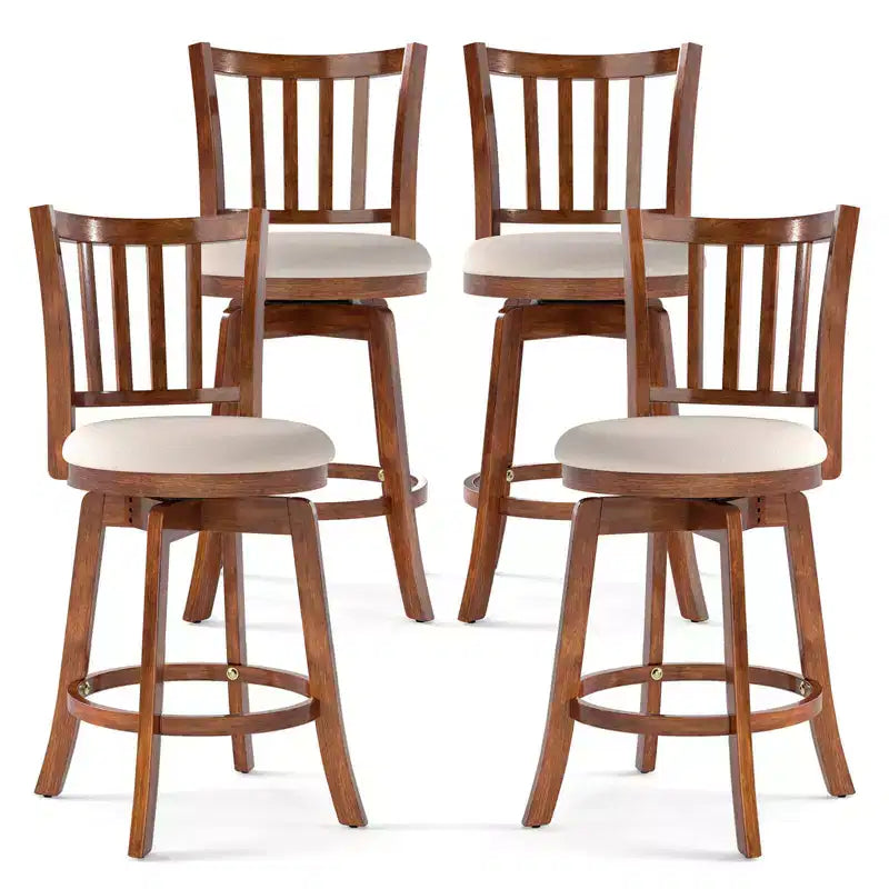 Costway 25'' Swivel Counter Barstools Set of 4 w/Backrest & Upholstered Seat Footrest