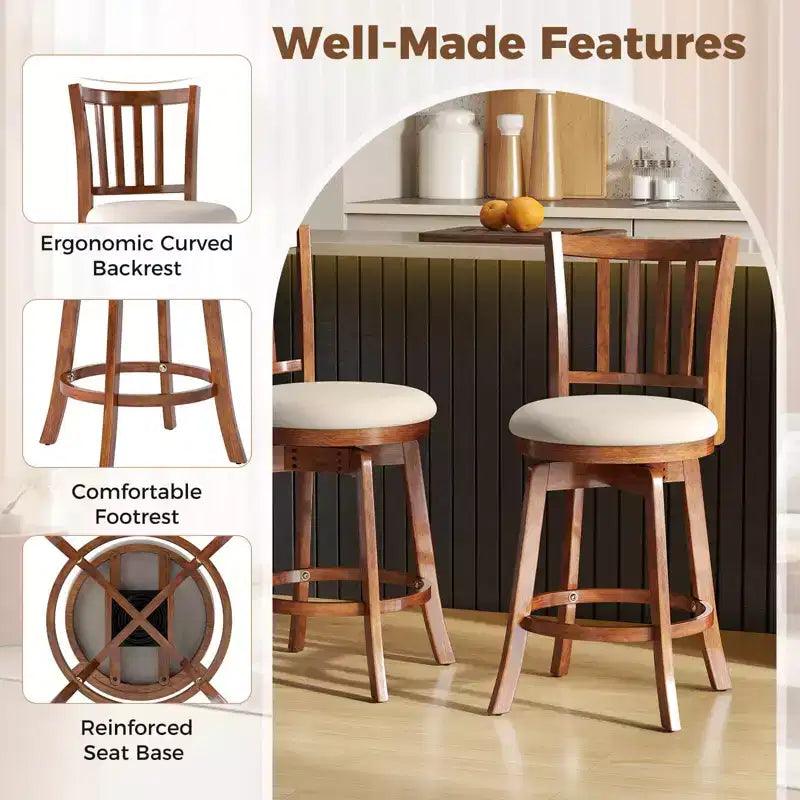 Costway Lot de 4 tabourets de bar pivotants de 63,5 cm avec dossier, assise rembourrée et repose-pieds