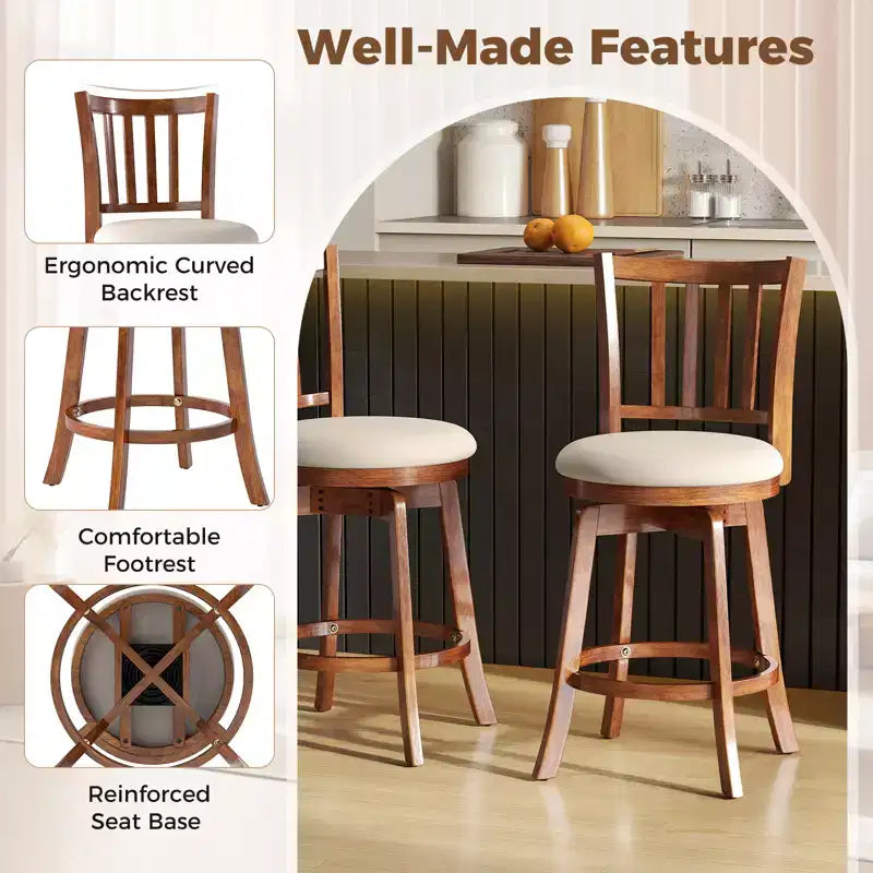 Costway Lot de 4 tabourets de bar pivotants de 63,5 cm avec dossier, assise rembourrée et repose-pieds