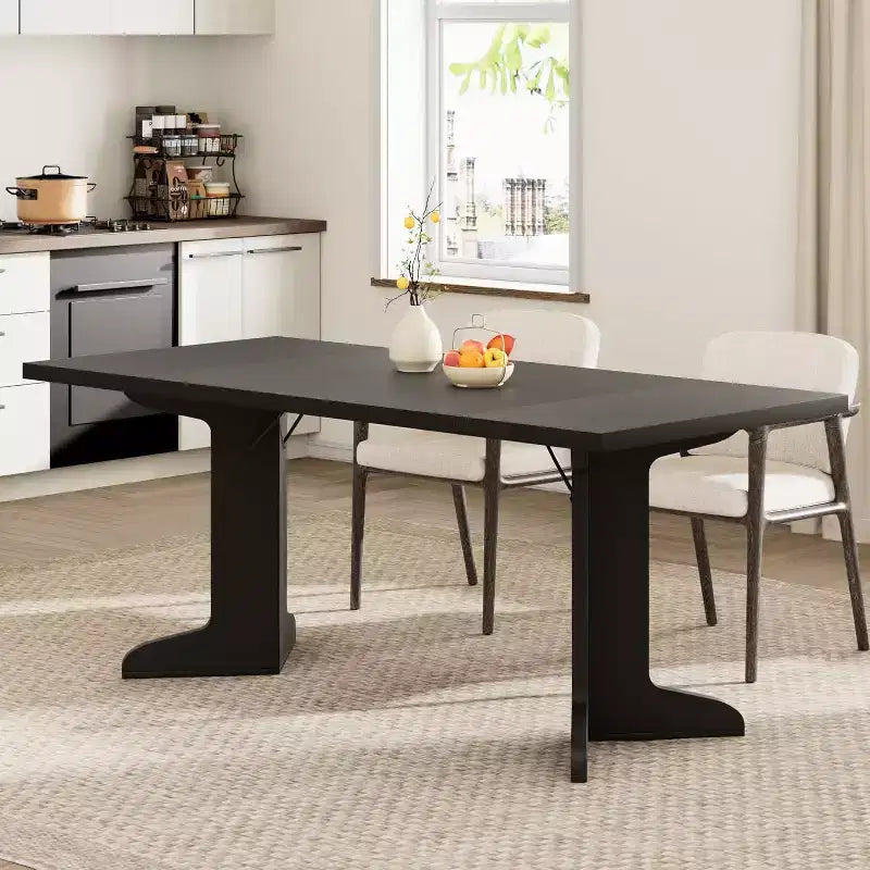 Grande table à manger rectangulaire de 180 cm pour 6 à 8 personnes, table de salle à manger rustique en bois massif avec pieds robustes et plateau solide pour salle à manger