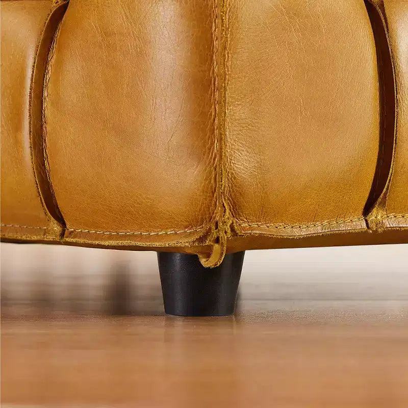 Ottoman en cuir cubique avec motif patchwork quadrillé