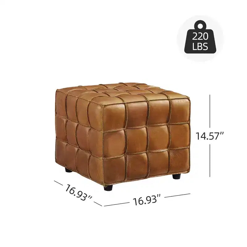 Ottoman en cuir cubique avec motif patchwork quadrillé