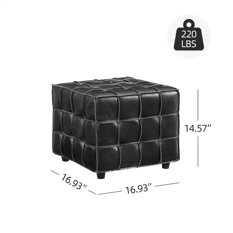 Ottoman en cuir cubique avec motif patchwork quadrillé