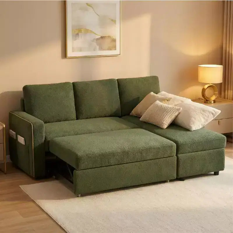 Canapé-lit Dyonery 81, canapé-lit escamotable 2 en 1, canapé d'angle en forme de L avec méridienne de rangement réversible, poches latérales