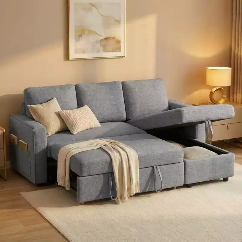 Canapé-lit Dyonery 81, canapé-lit escamotable 2 en 1, canapé d'angle en forme de L avec méridienne de rangement réversible, poches latérales