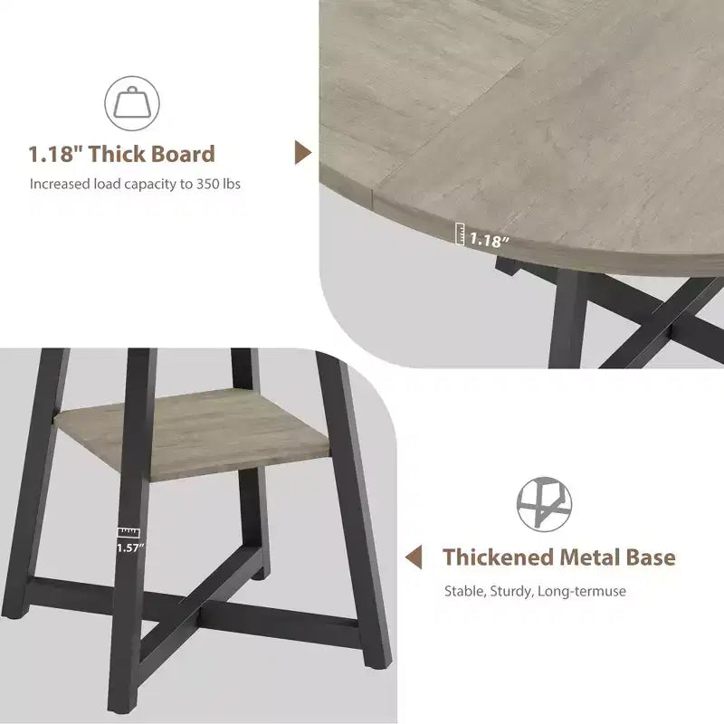 Acekool Table à Manger Ronde de 47 Pouces pour 4 à 6 Personnes, Table de Cuisine Industrielle avec Étagère de Rangement, Idéale pour les Petits Espaces (Salle à Manger/Cuisine)