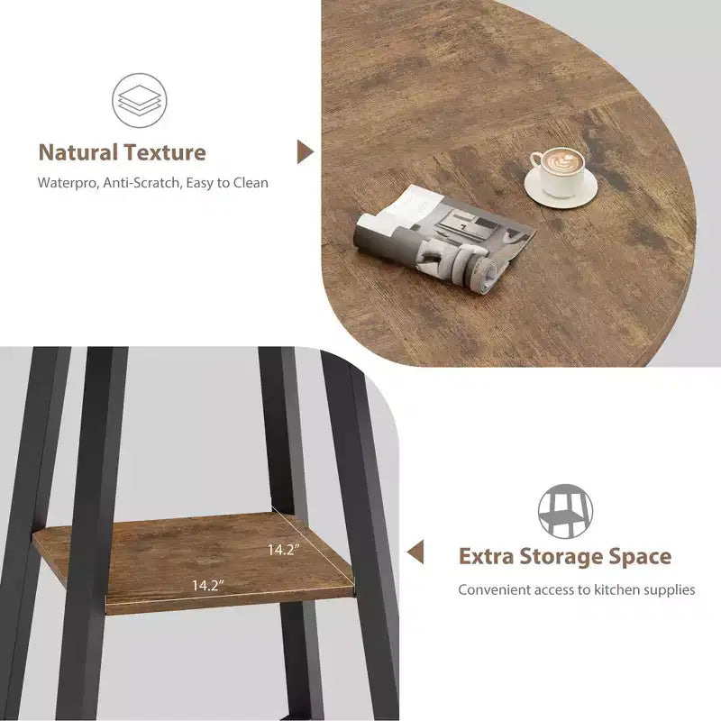 Acekool Table à Manger Ronde de 47 Pouces pour 4 à 6 Personnes, Table de Cuisine Industrielle avec Étagère de Rangement, Idéale pour les Petits Espaces (Salle à Manger/Cuisine)