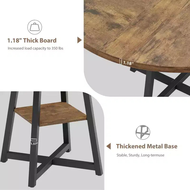 Acekool Table à Manger Ronde de 47 Pouces pour 4 à 6 Personnes, Table de Cuisine Industrielle avec Étagère de Rangement, Idéale pour les Petits Espaces (Salle à Manger/Cuisine)
