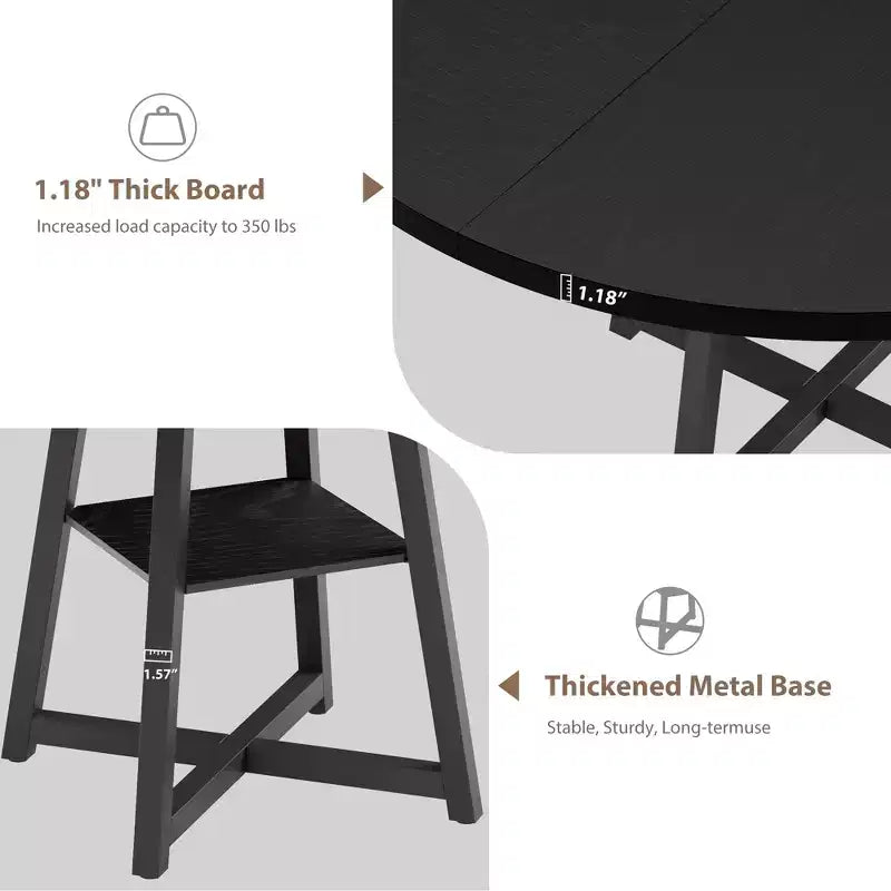 Acekool Table à Manger Ronde de 47 Pouces pour 4 à 6 Personnes, Table de Cuisine Industrielle avec Étagère de Rangement, Idéale pour les Petits Espaces (Salle à Manger/Cuisine)