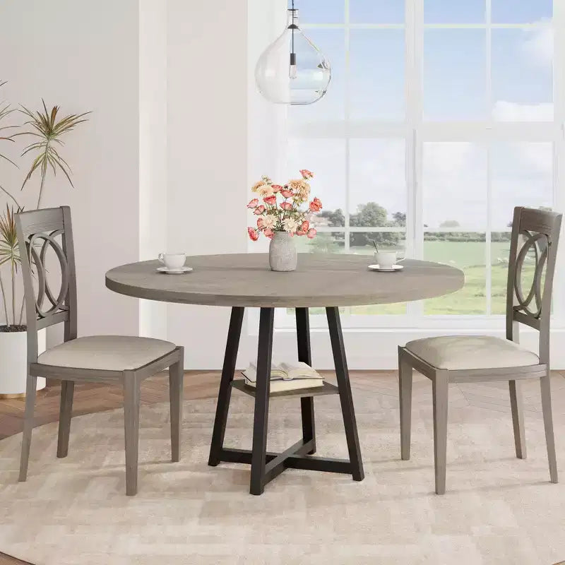 Acekool Table à Manger Ronde de 47 Pouces pour 4 à 6 Personnes, Table de Cuisine Industrielle avec Étagère de Rangement, Idéale pour les Petits Espaces (Salle à Manger/Cuisine)