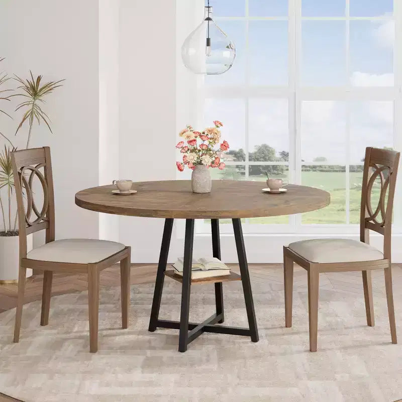Acekool Table à Manger Ronde de 47 Pouces pour 4 à 6 Personnes, Table de Cuisine Industrielle avec Étagère de Rangement, Idéale pour les Petits Espaces (Salle à Manger/Cuisine)