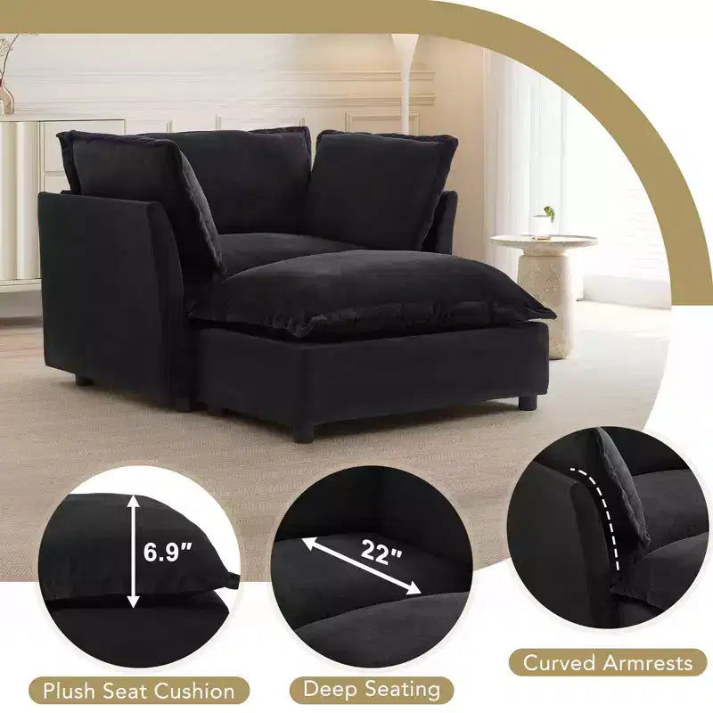 MAYEERTY Canapé Fauteuil Moderne 47 Canapé Rembourré avec Ottomane Mobile Siège Large Coussins Moelleux pour Salon Noir