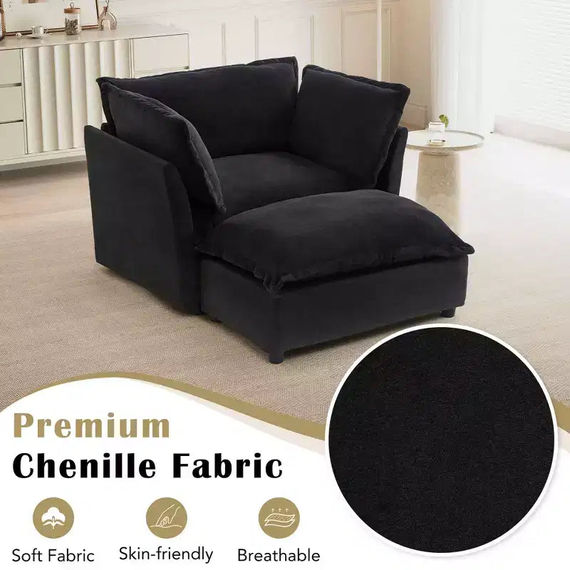 MAYEERTY Canapé Fauteuil Moderne 47 Canapé Rembourré avec Ottomane Mobile Siège Large Coussins Moelleux pour Salon Noir