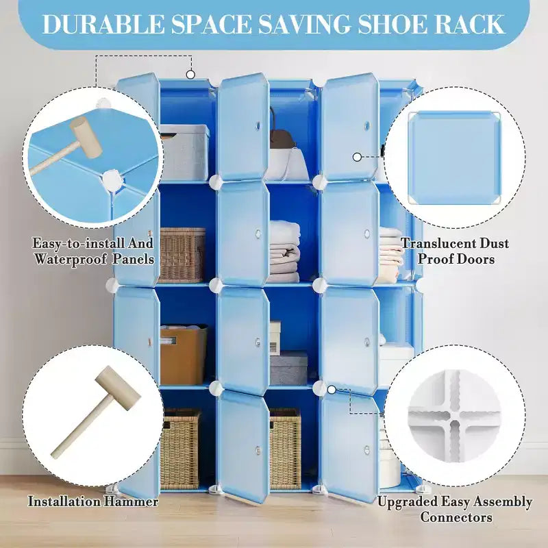 Organisateur de rangement, Rangement cube, Unité modulaire à 12 cubes avec portes, Étagères empilables en plastique ABS pour la maison/le bureau