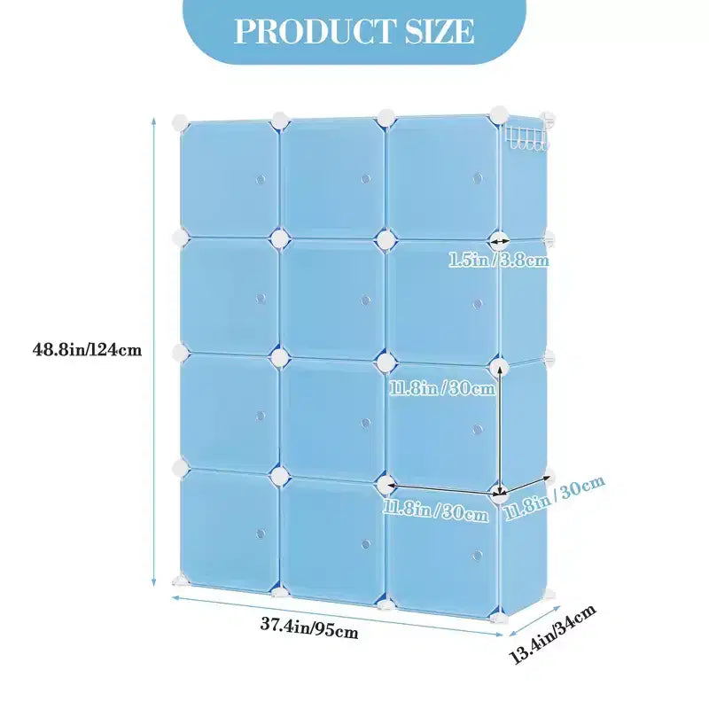 Organisateur de rangement, Rangement cube, Unité modulaire à 12 cubes avec portes, Étagères empilables en plastique ABS pour la maison/le bureau