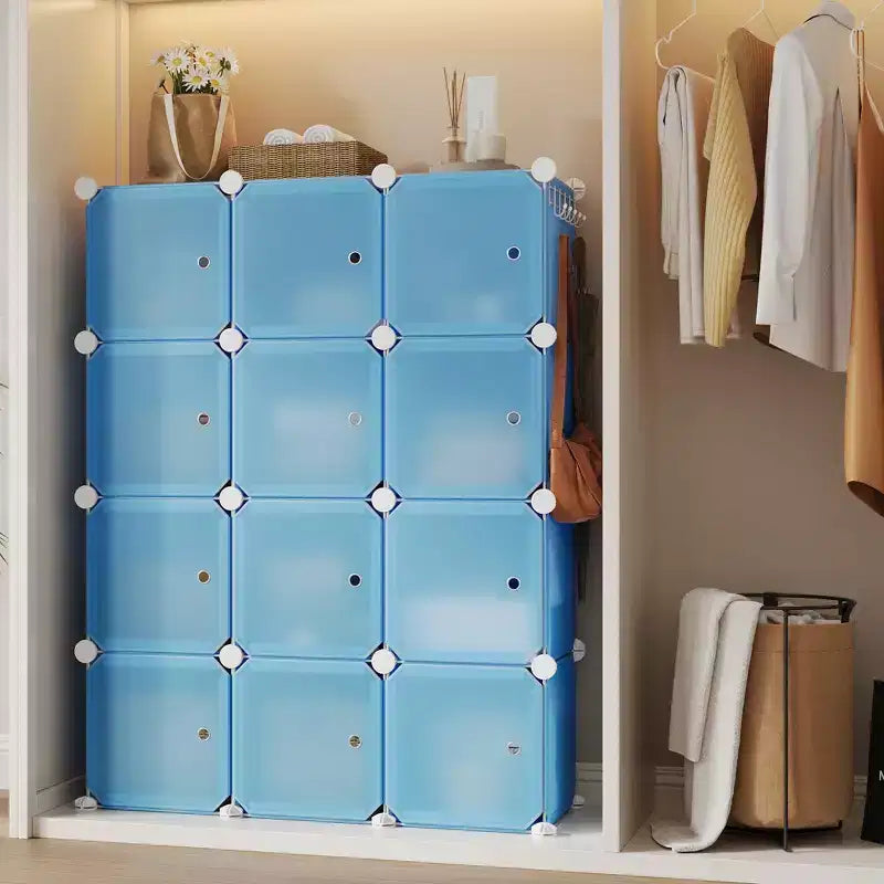 Organisateur de rangement, Rangement cube, Unité modulaire à 12 cubes avec portes, Étagères empilables en plastique ABS pour la maison/le bureau