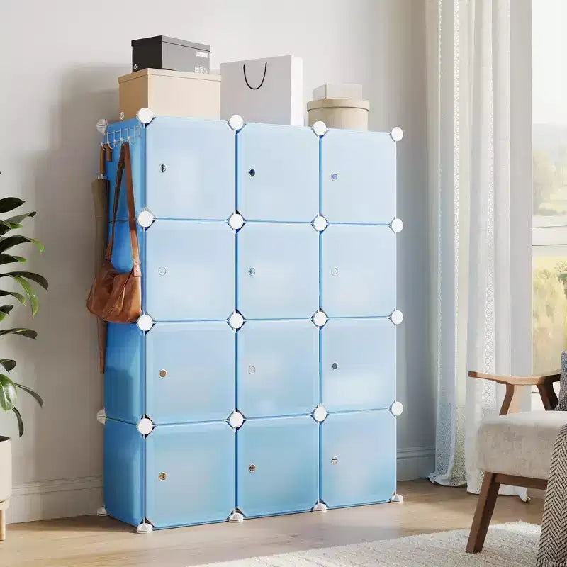 Organisateur de rangement, Rangement cube, Unité modulaire à 12 cubes avec portes, Étagères empilables en plastique ABS pour la maison/le bureau