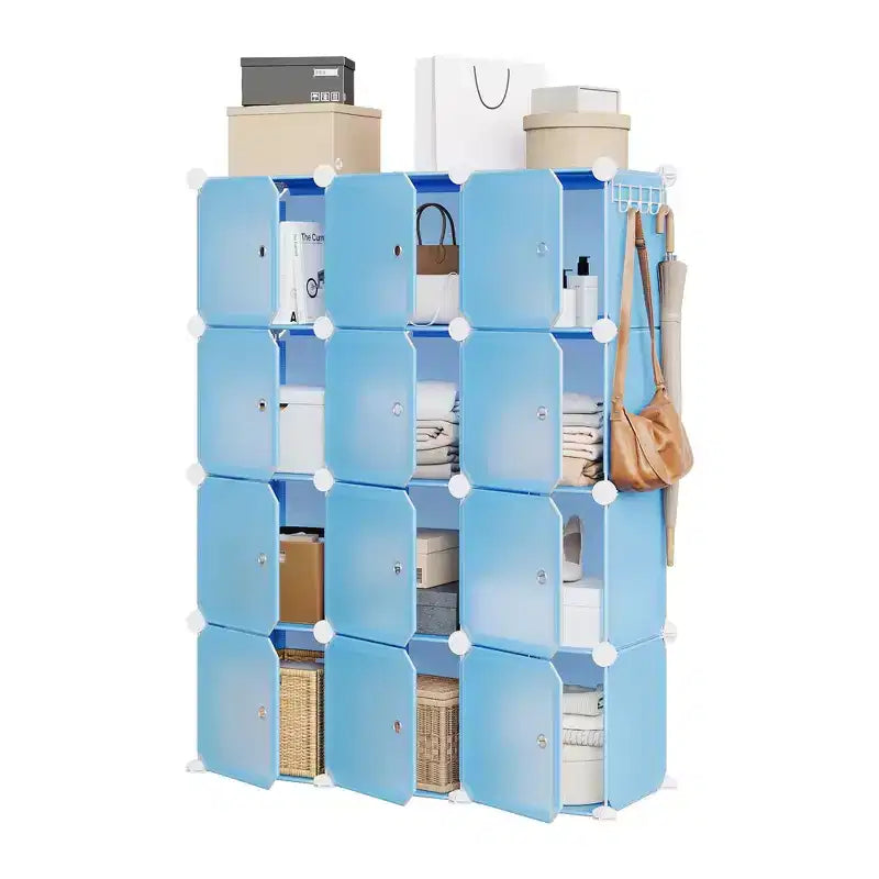 Organisateur de rangement, Rangement cube, Unité modulaire à 12 cubes avec portes, Étagères empilables en plastique ABS pour la maison/le bureau
