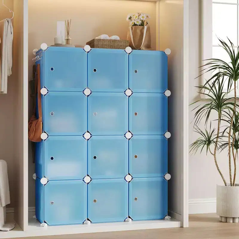 Organisateur de rangement, Rangement cube, Unité modulaire à 12 cubes avec portes, Étagères empilables en plastique ABS pour la maison/le bureau
